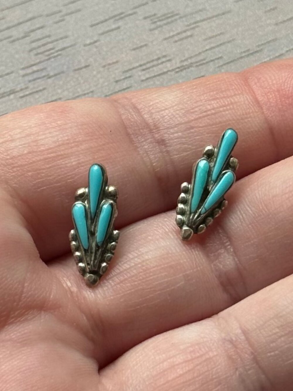 Vintage Zuni Sleeping Beauty Turquoise and Sterling Silver Stud Earrings